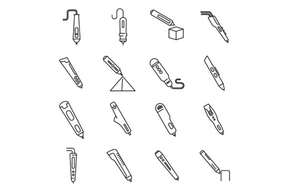 3d Pen Model Icons Set, Outline Style: A Modern Design Essential
