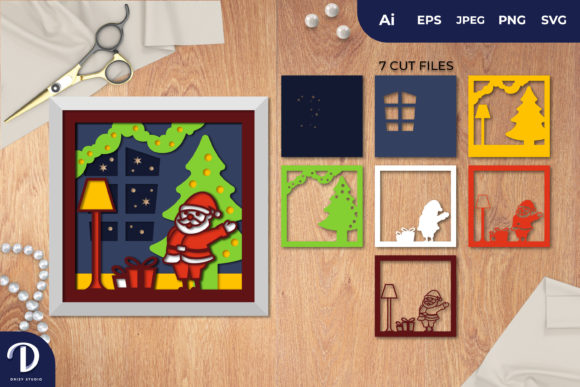 3D Shadowbox Santa Claus Visit Home