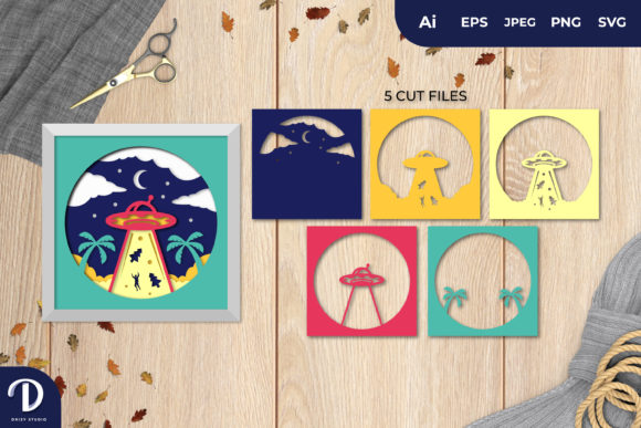 3D Shadowbox UFO Sucking Up Papercut