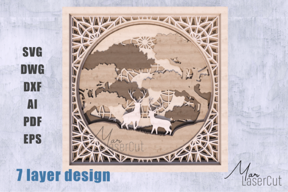 Multi Layer Laser Cut Deer and Night