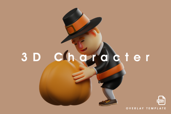 Thanksgiving Pilgrim Man Cartoon 3D
